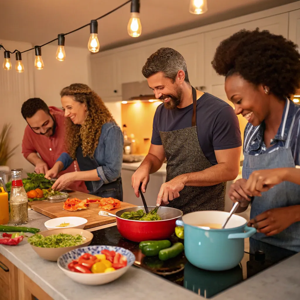 Group of people cooking together